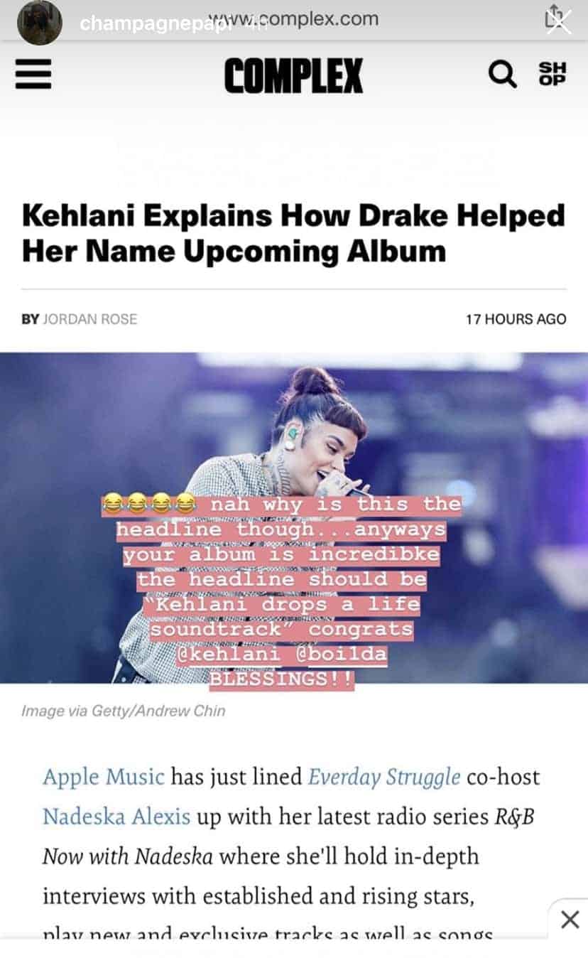 Screenshot of Drake's IG