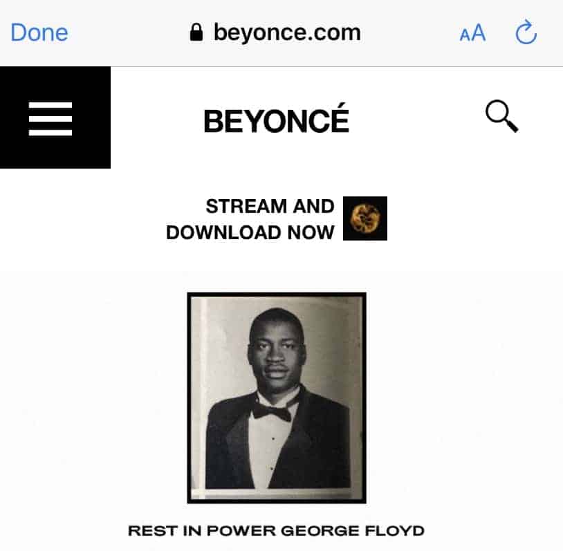 Screenshot of Beyonce's website