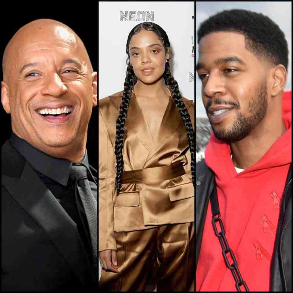 [From left to right] Actors Vin Diesel and Tessa Thompson. Kid Cudi on the left