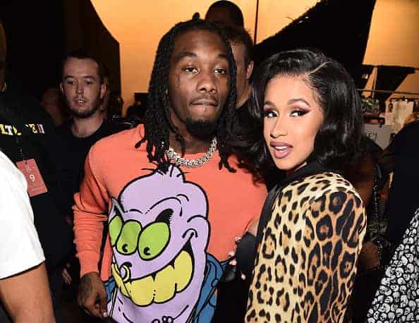Offset and Cardi B. pose backstage at the Jeremy Scott show during New York Fashion Week: The Shows September 2018