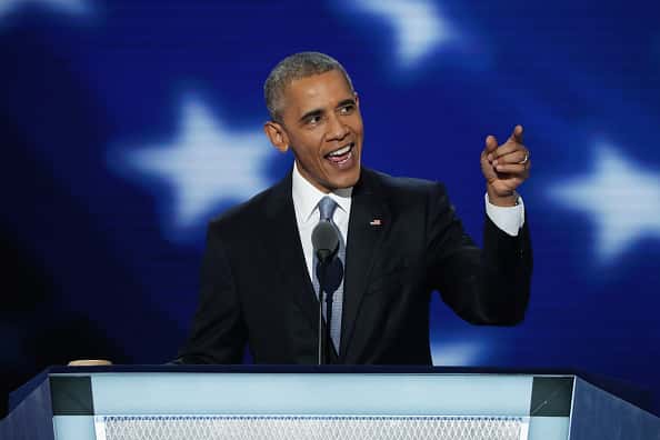 President Obama pointing while at podium