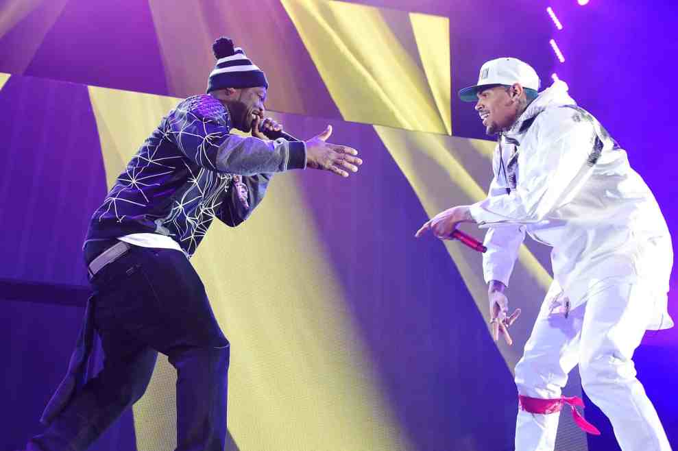 Soulja Boy and Chris Brown performing on stage