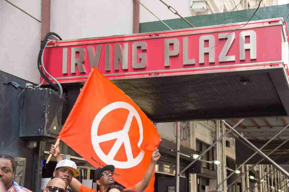 Peace flag in front of Irving Plaza