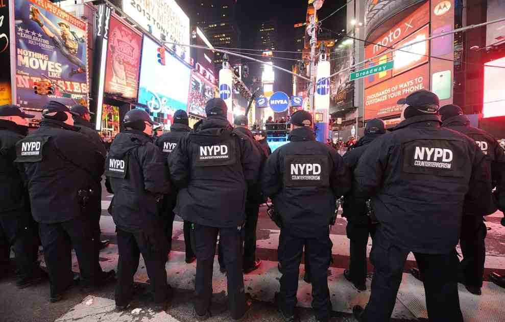 backs of NYPD Counterterism in Time Square