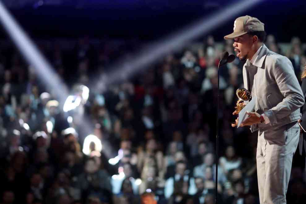 Chance the Rapper accepting Grammy Award - side view