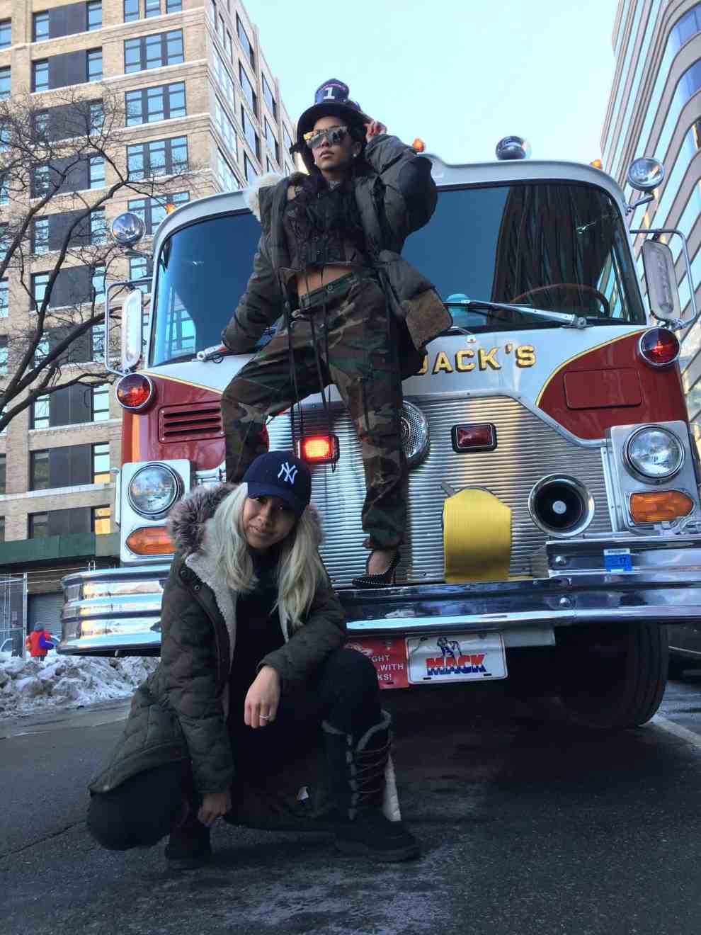 Tinashe in front of Firetruck