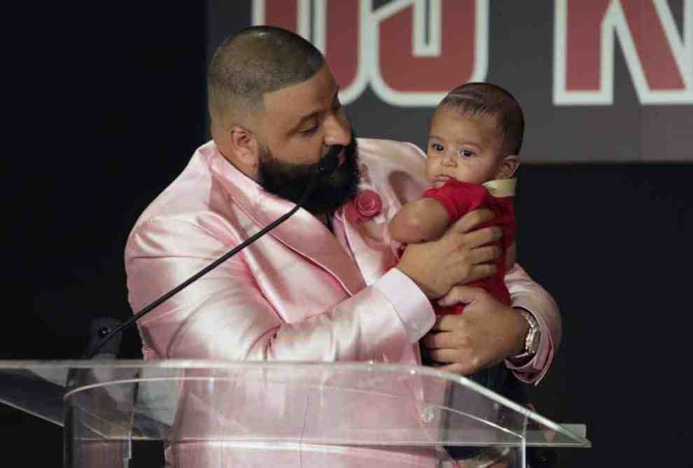 DJ Kahled with Son Asahd at podium