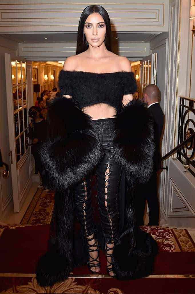 Kim Kardashian in black fur half shirt