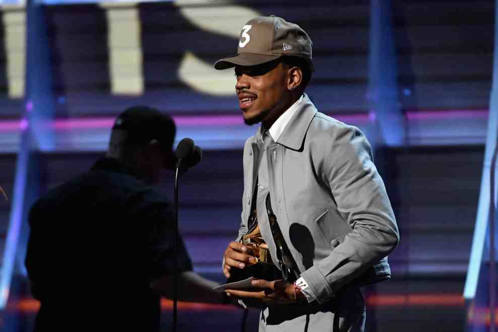 Chance the Rapper accepting Grammy Award