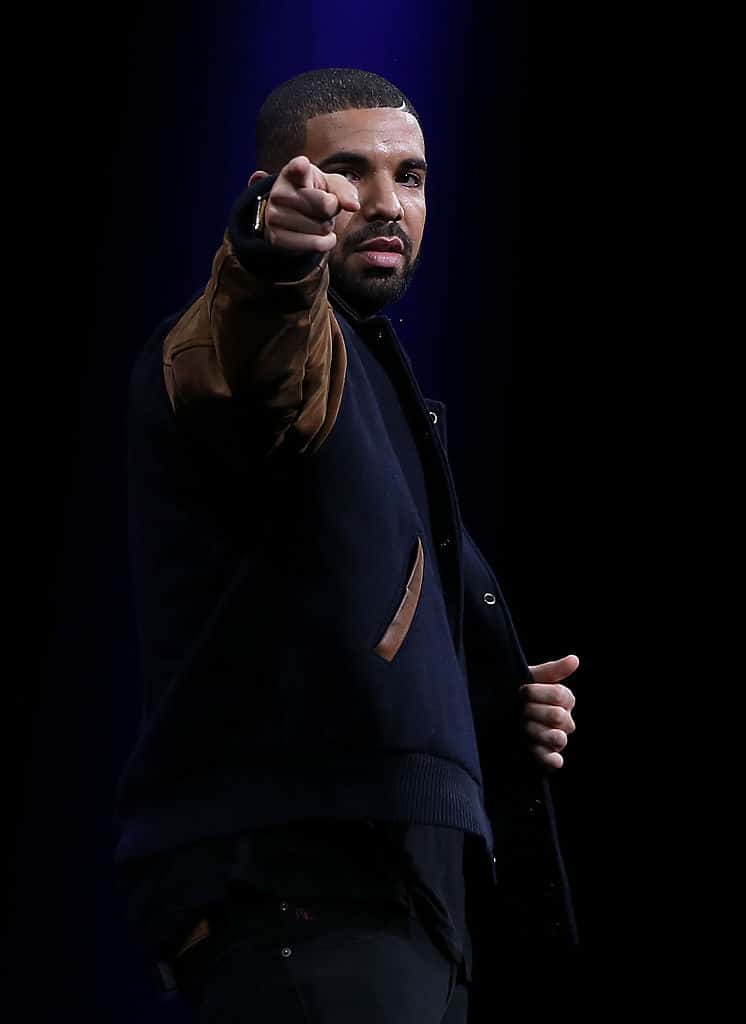 Drake pointing out to audience