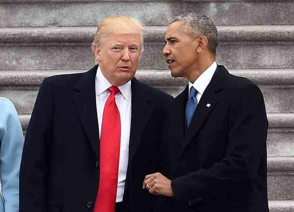 Donald Trump and Barack Obama at President Donald Trump's Inauguration Jan 2017