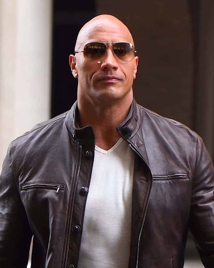 Dwayne Johnson 'The Rock'  in a leather jacket and sunglasses