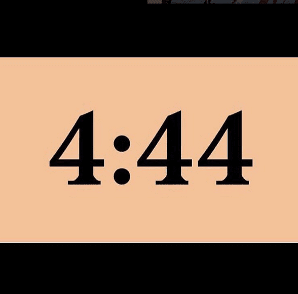 peach background and black bold text which reads 4:44