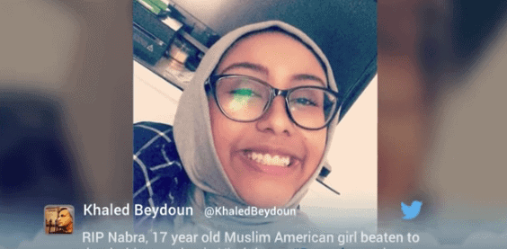Screenshot from video showing Nabra Hassanen a 17 year old American Muslim who was the victim of a hate crime