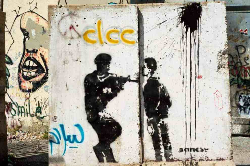 Mural art of Banksy in Bethlehem West Bank Israel