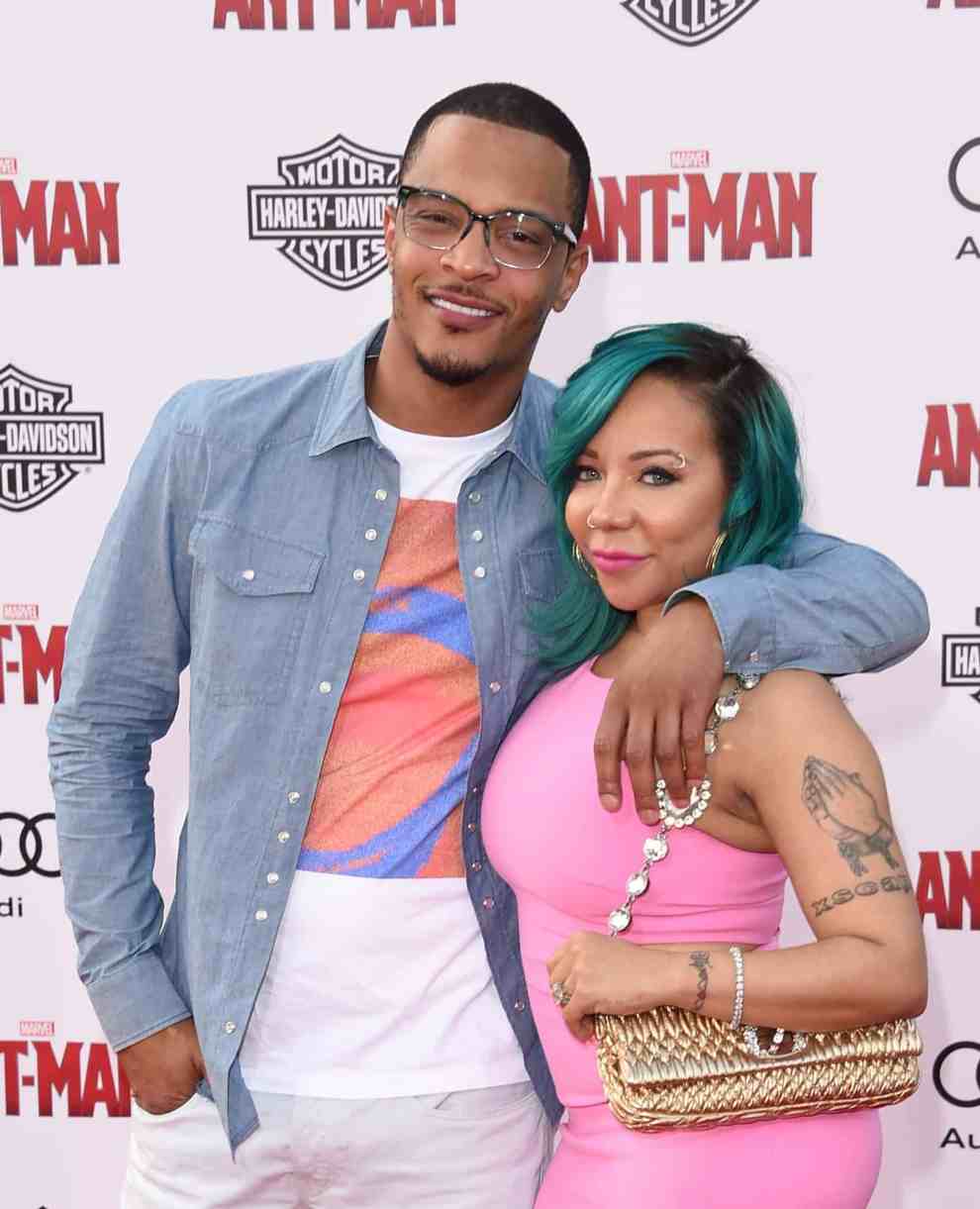 T.I. and Tameka 'Tiny' Cottle-Harris arrive at the premiere of Marvel Studios 'Ant-Man' at Dolby Theatre on June 29