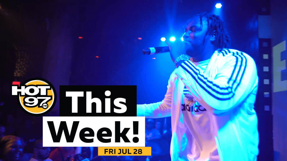 Hot 97 This Week! July 28 overlaying shot of Tee Grizzley performing