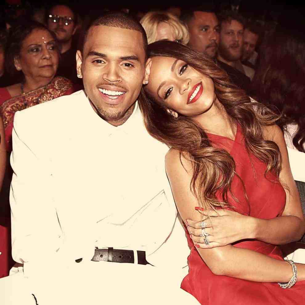 Chirs Brown and Rihanna attend the 55th Annual GRAMMY Awards on February 10