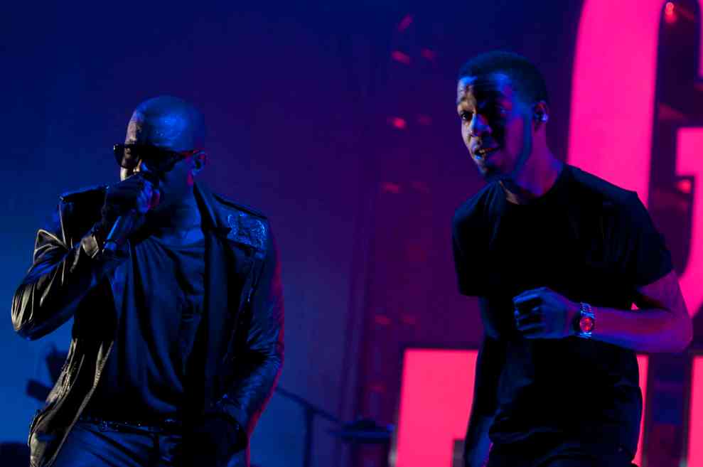 Kid Cudi and Kanye West attend the 2012 BET Awards on July 1