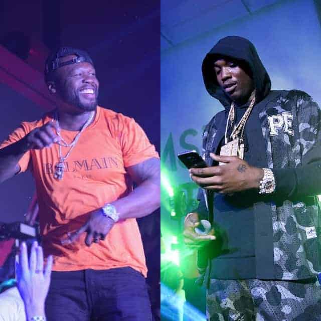Split image of 50 Cent and Meek Mill