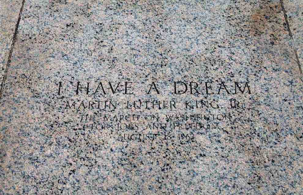 Plaque honoring Dr. Martin Luther King's 'I Have a Dream' speech from the March on Washington August 28. 1963