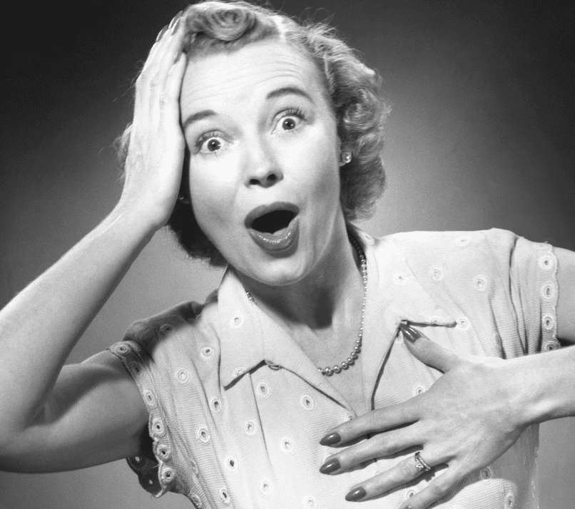 Woman w/surprised look circa 1950