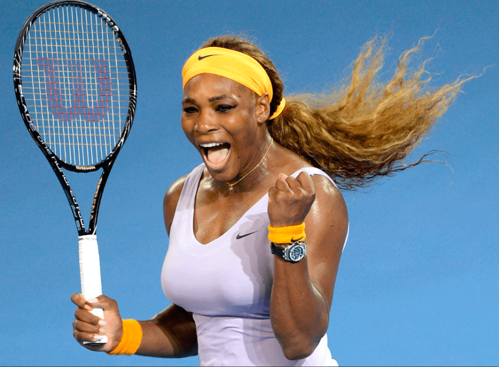 Serena Williams celebrates victory against Victoria Azarenka of Belarus at 2017 Brisbane International