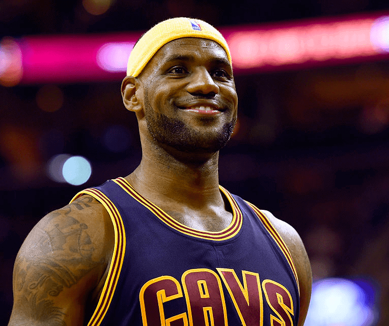 LeBron James #23 of the Cleveland Cavaliers reacts after a play during Game Four of the 2015 Eastern Conference Finals