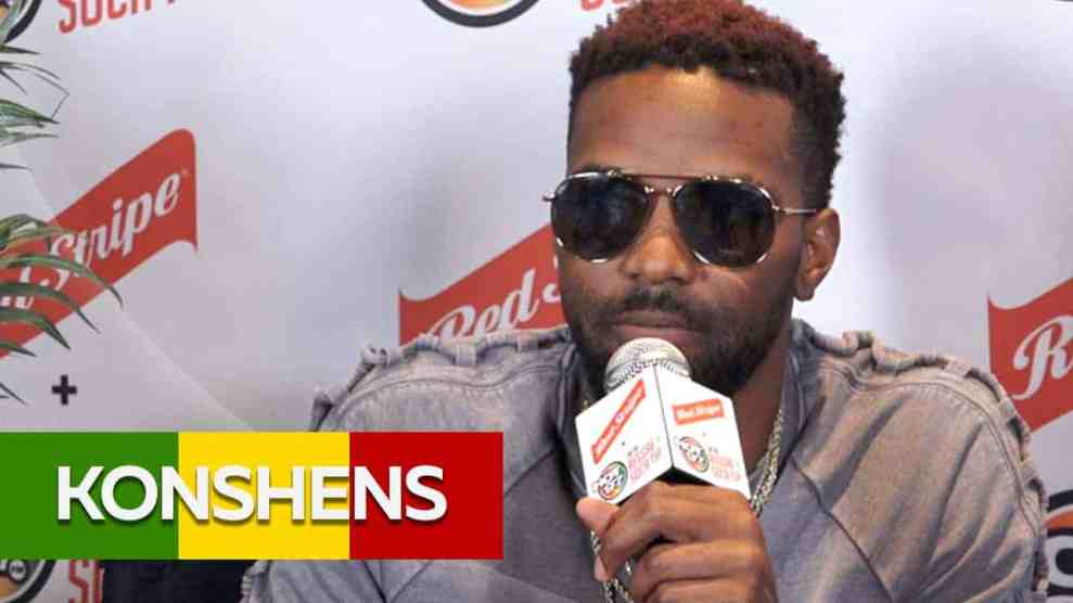 Konshens at Red Stripe Lounge backstage at On Da Reggae and Soca Tip September 14