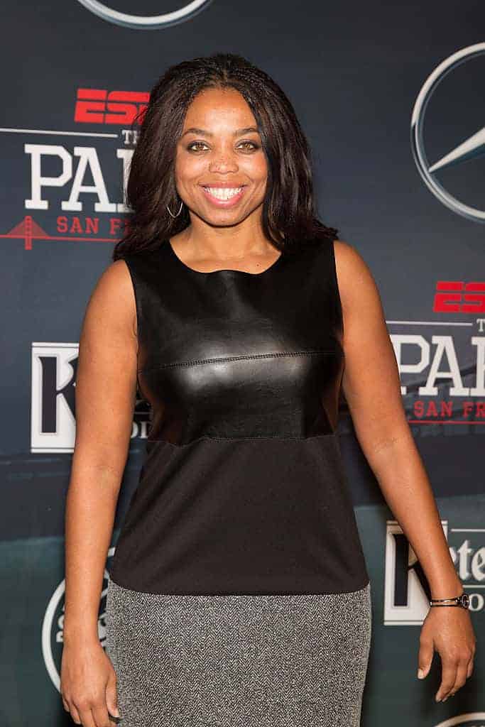 Jemele Hill arrives at the annual ESPN The Party at Fort Mason Center on February 5
