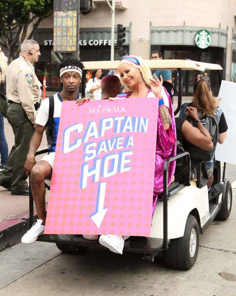 21 Savage and Amber Rose attend the 3rd annual Amber Rose SlutWalk on October 1