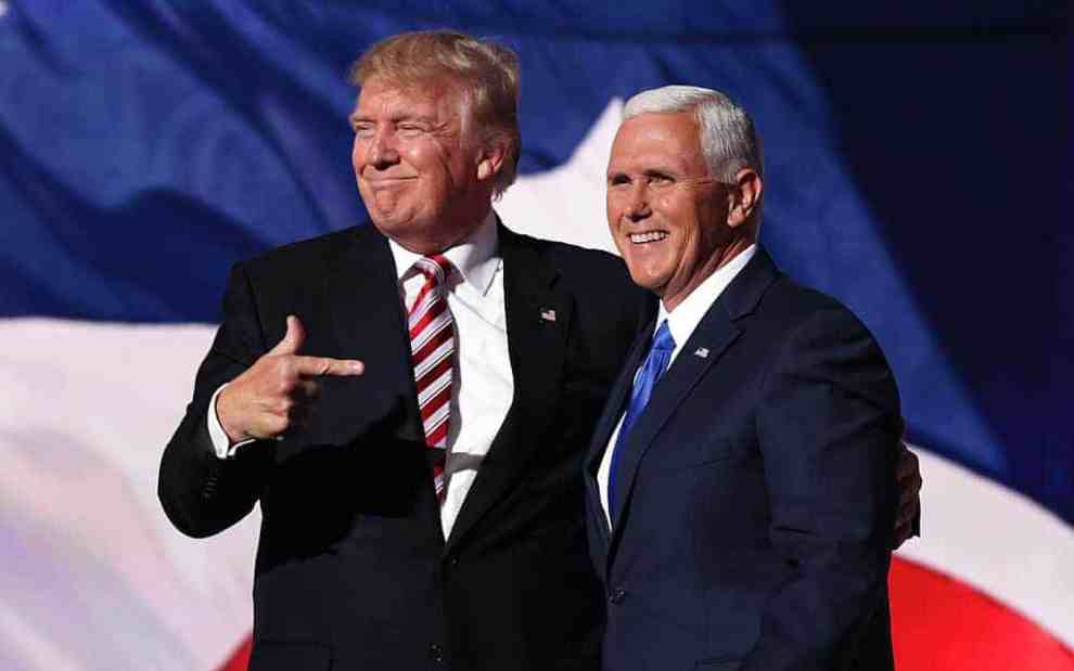 Donald Trump pointing to Mike Pence at Republican National Convention: Day Three 2016