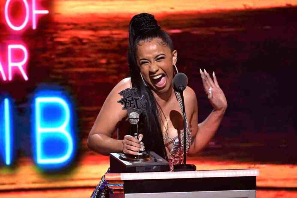 Cardi B appears onstage to accept an award during the 2017 BET Hip Hop Awards on October 6