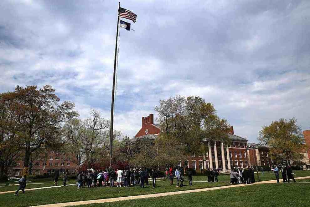 American Flag flying over campus at Howard University