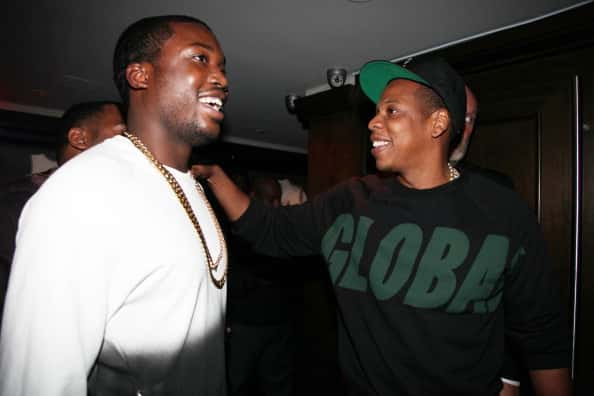 Meek Mill and Jay Z attend the Premiere Of NBA 2K13