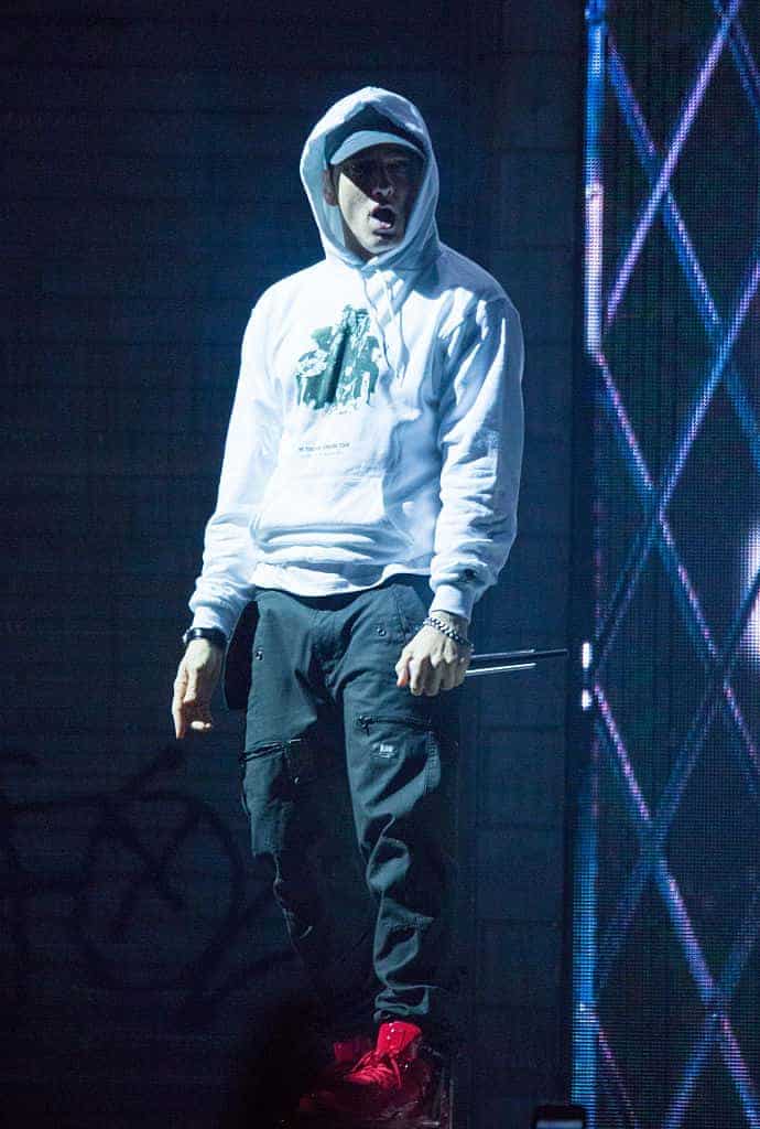 Eminem performs during the Big Sean concert in his hometown of Detroit