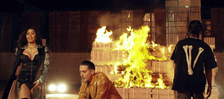 Screenshot from video of 'No Limit' showing Cardi B French Montana and G-Eazy