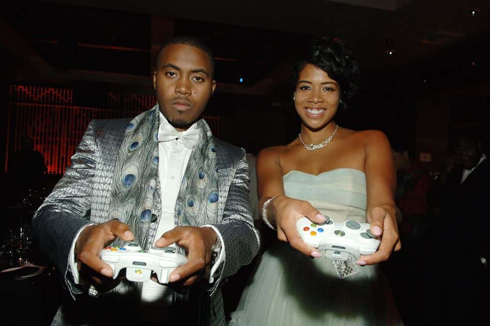 Nas and Kelis shown with X-Box One Controllers attend Nas' Birthday dinner at TAO Bistro
