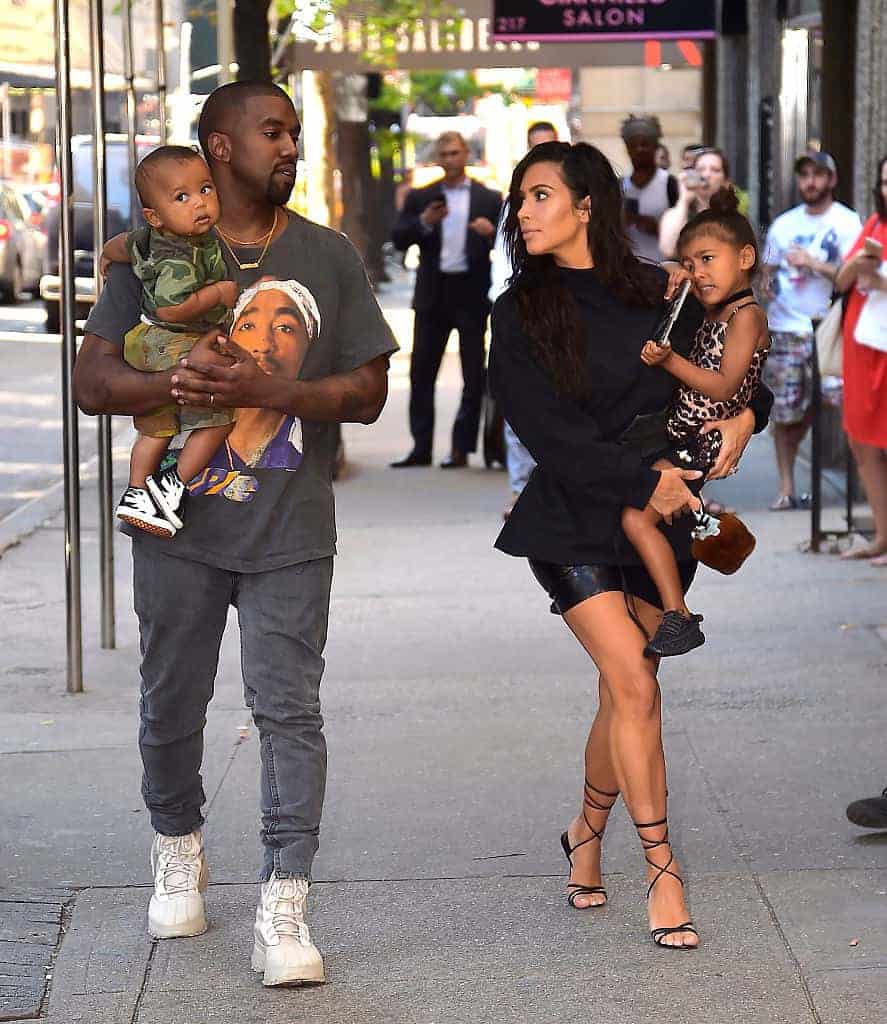 Kanye West and Kim Kardashian West with North West and Saint West are spotted in the Upper East Side on August 29