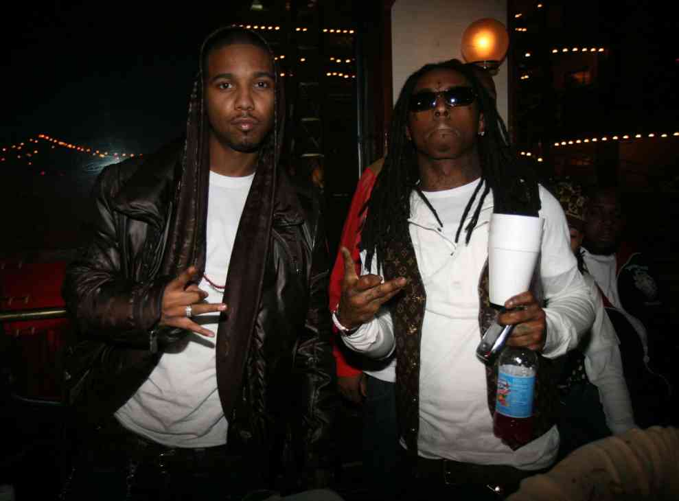 Juelz Santana and Lil Wayne attend the 2008 NBA All-Star finale party on February 17