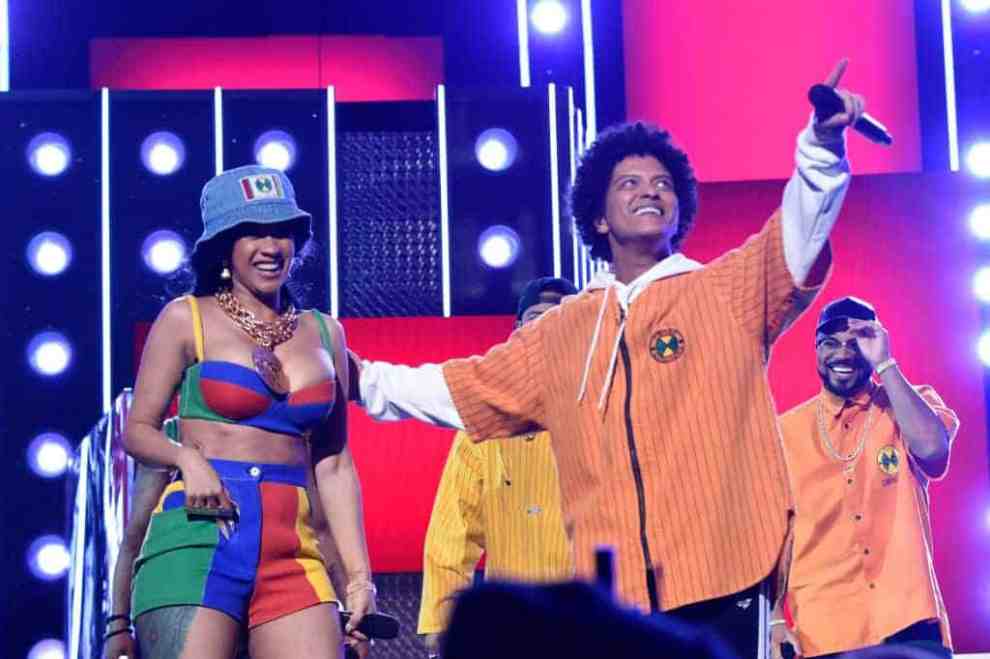 Cardi B and Bruno Mars perform onstage during the 60th Annual GRAMMY Awards