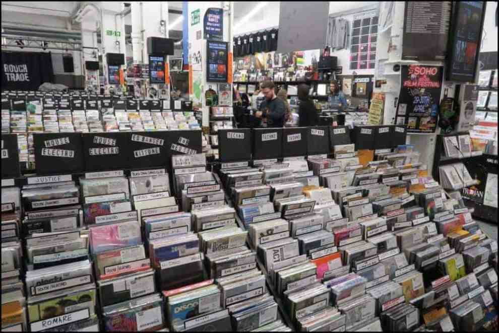 Rows of CD's displayed at a store