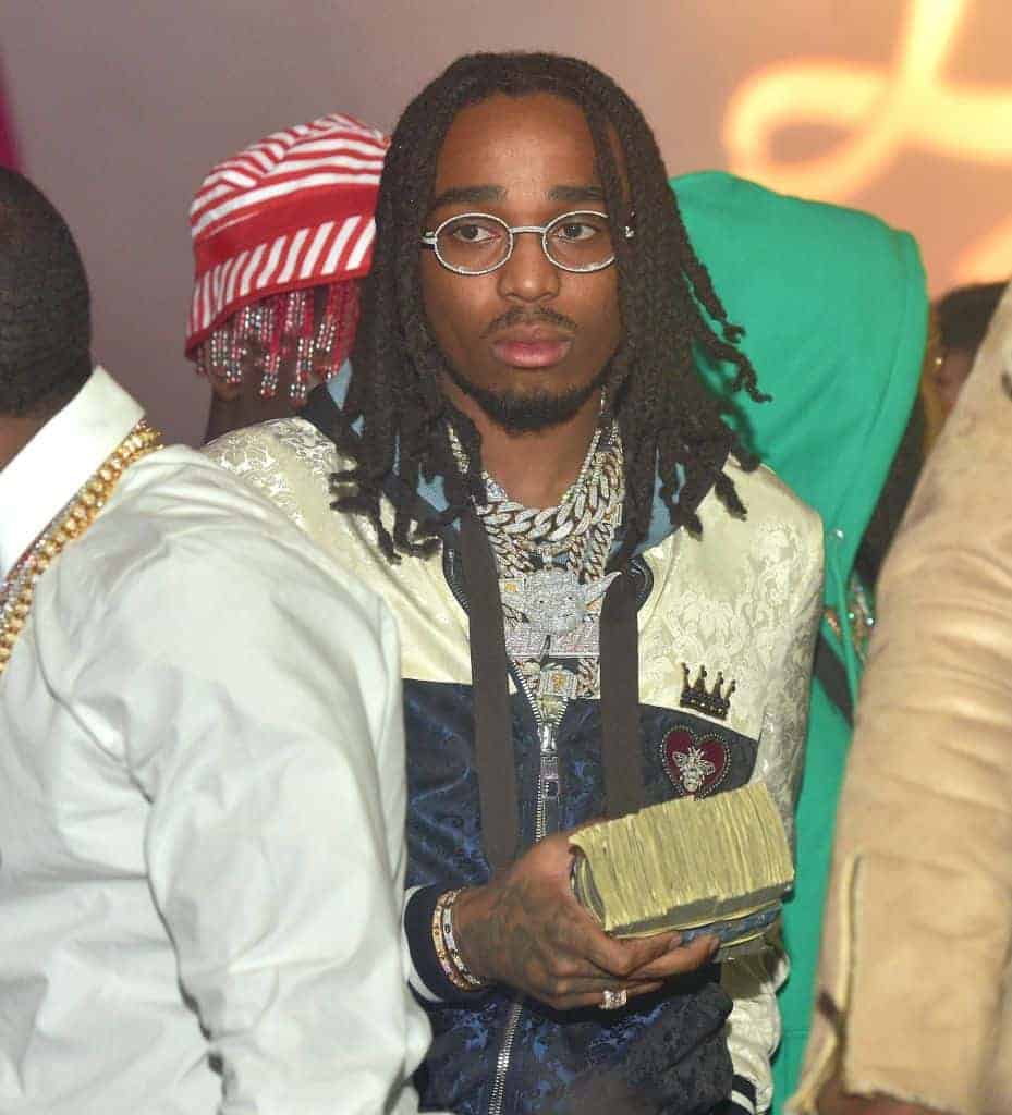 Quavo of Migos  holding a large amount of money attends Trap Du Soleil Celebrating YFN Lucci on February 13