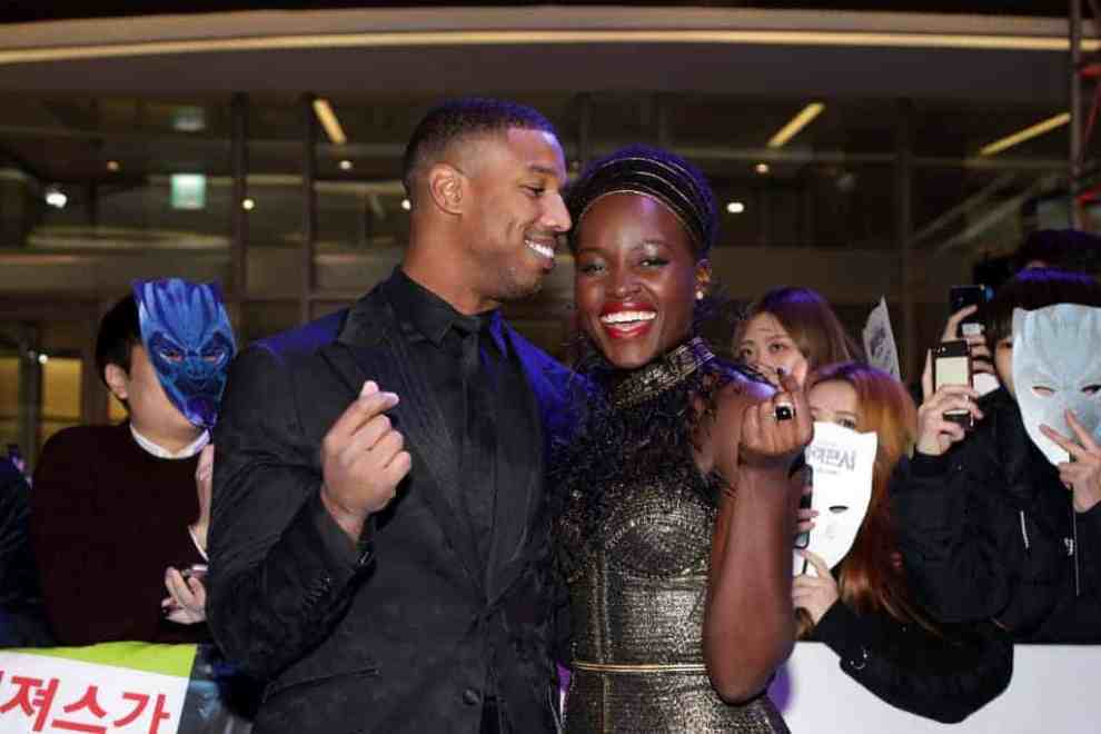 Michael B. Jordan and Lupita Nyongo rrive at the red carpet of the Seoul premiere of 'Black Panther'