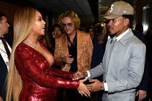 Beyoncé and Chance the Rapper backstage at 59th GRAMMY Awards