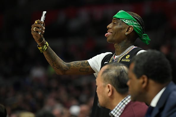 Rapper Soulja Boy was courtside during a game between the Los Angeles Clippers and Chicago Bulls at Staples Center on March 15