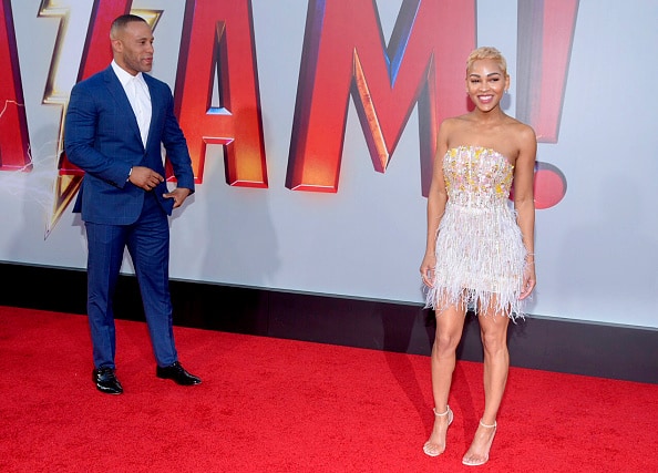 DeVon Franklin and Meagan Good attend the Warner Bros. Pictures And New Line Cinema's World Premiere Of "SHAZAM!" at TCL Chinese Theatre on March 28