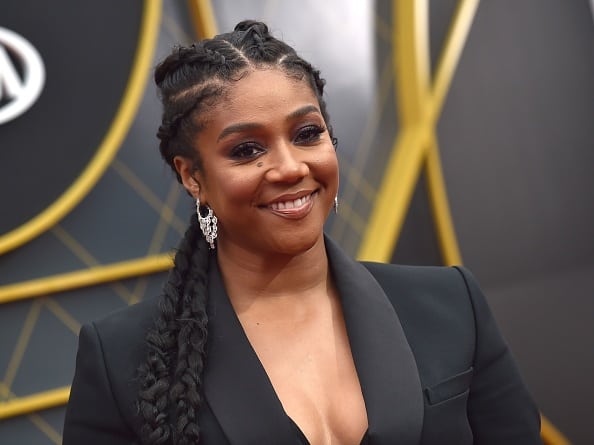 US actress Tiffany Haddish arrives for the 2019 NBA Awards at Barker Hangar on June 24