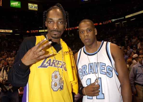 Snoop Dogg and Jay-Z during Celebrities at Game 4 of the NBA Finals with the Los Angeles Lakers and the New Jersey Nets at Continental Arena in East Rutherford