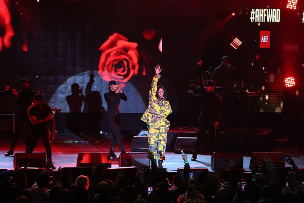 American singer Teyana Taylor performs on stage during the 2019 World AIDS Day Concert "Keep the Promise" of AIDS Healthcare Foundation (AHF) at The Bomb Factory on November 29